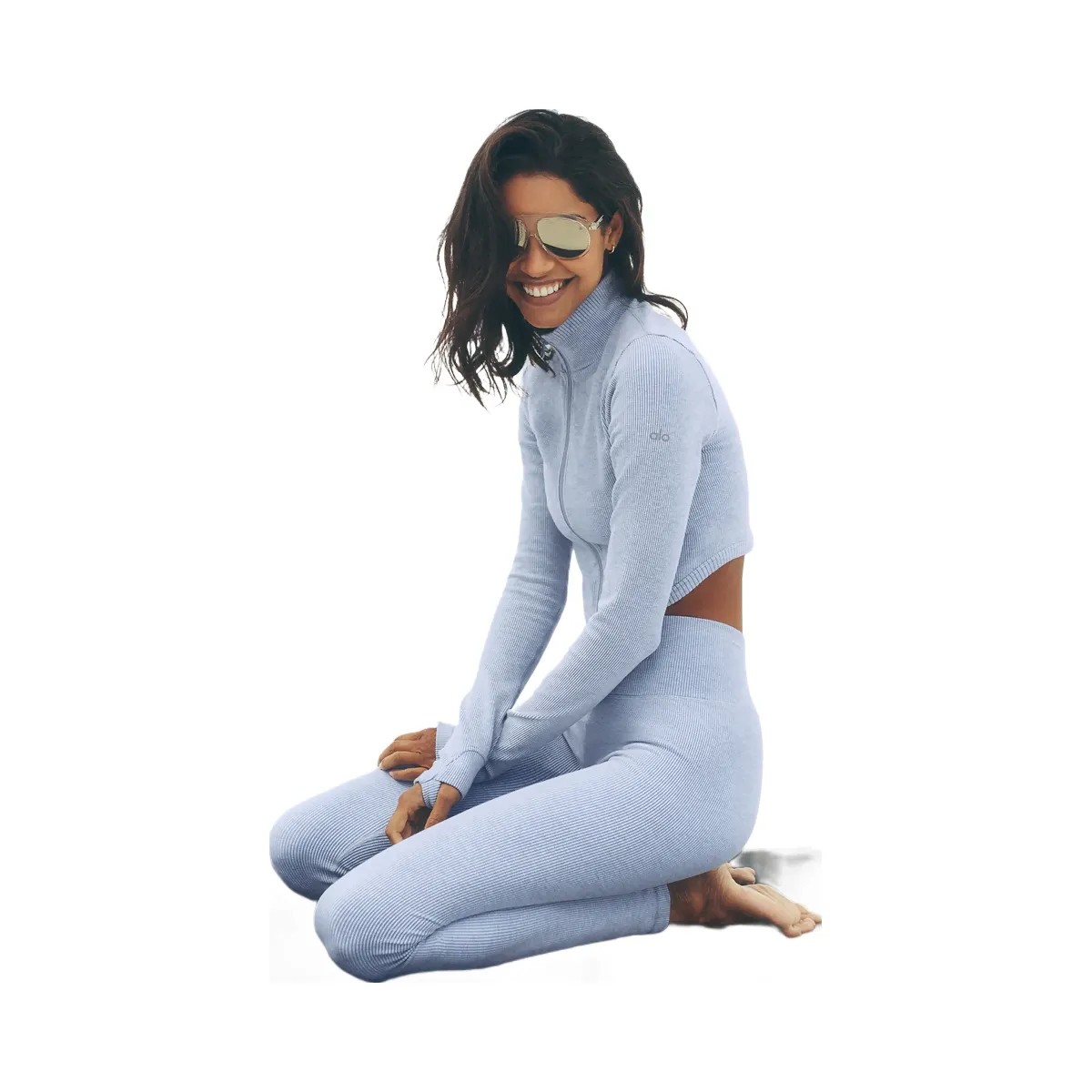 Alo Women's Seamless Two Tone Rib Jacket - Winter Frost Heather - HypeFly India View 5