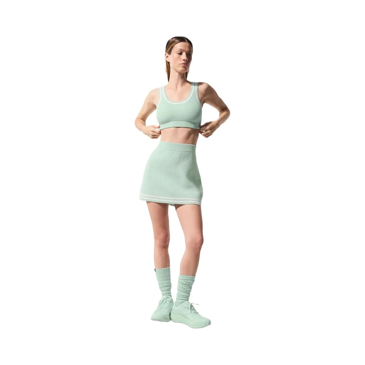 Alo Women's Tennis Club Sweater Knit Bra - Spearmint/White - HypeFly India View 5
