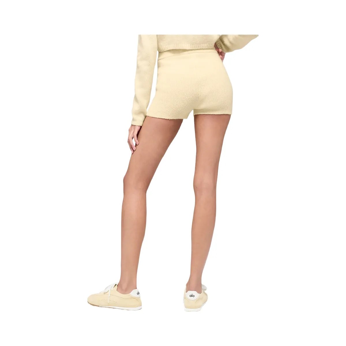 Alo Women's Wool Cashmere Ribbed Noble Short - Candlelight Yellow - HypeFly India View 3