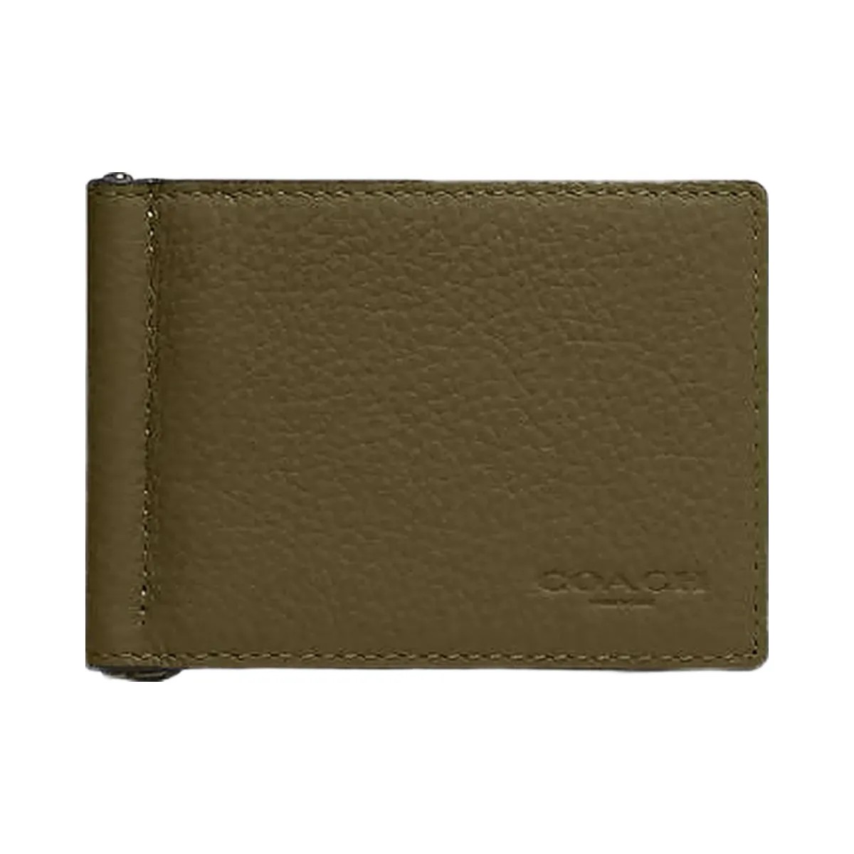 Coach Slim Money Clip Billfold Wallet Pebbled Leather-Gunmetal-Olive - HypeFly India View 2
