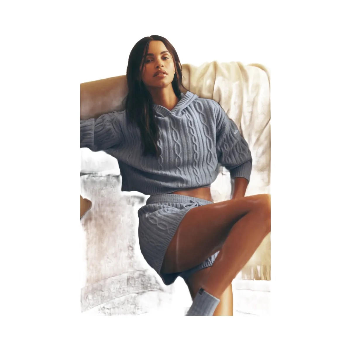 Alo Women's Cable Knit Winter Bliss Short - Winter Frost - HypeFly India View 6