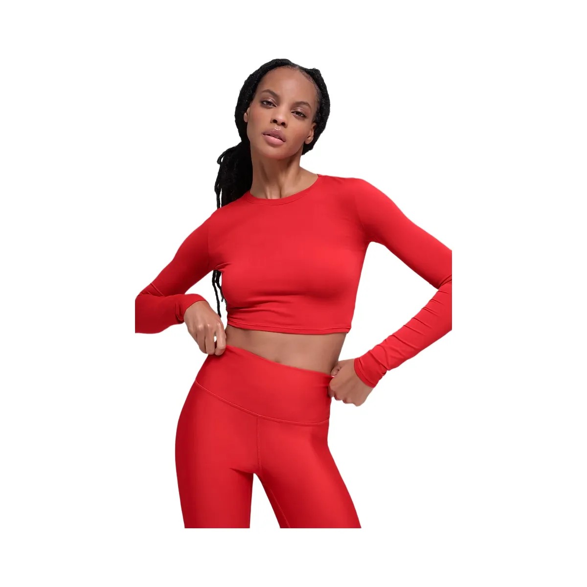 Alo Women's soft Crop Finesse Long Sleeve - Bright Red - HypeFly India View 1