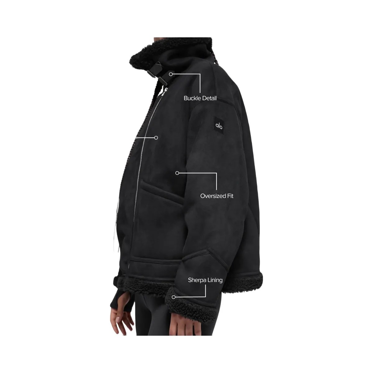 Alo Women's Faux Shearling Grand Jacket - Black - HypeFly India View 3