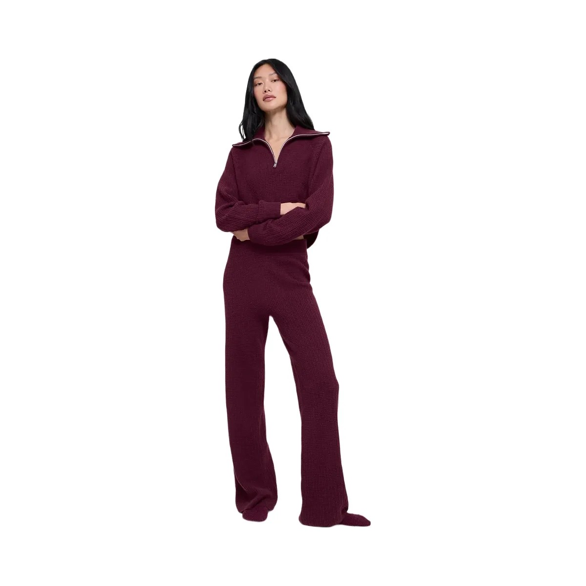 Alo Women's Cashmere High-Waist Plush Waffle Pant - Burgundy - HypeFly India View 5