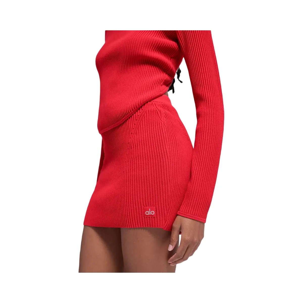 Alo Women's Denim Knit High-Waist Skirt - Bright Red - HypeFly India View 4