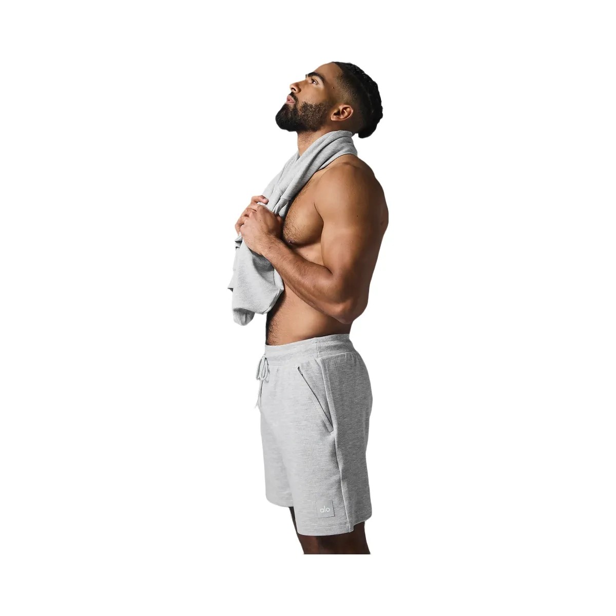Alo Men's 7" Micro Waffle Fast Break Short - Athletic Heather Grey - HypeFly India View 5