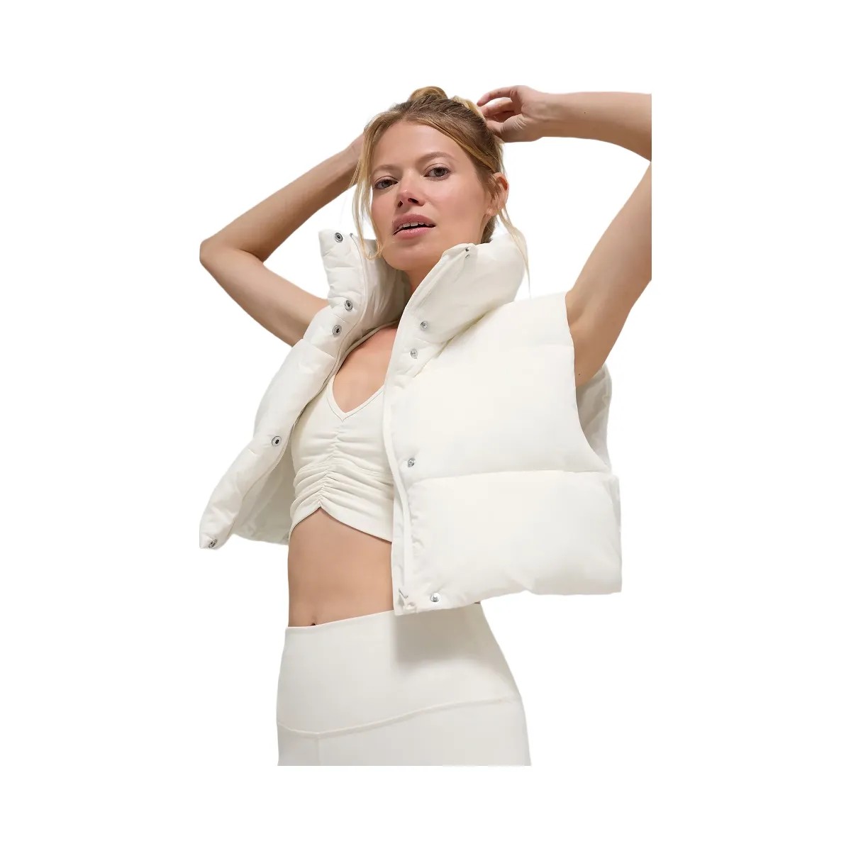 Alo Women's Cropped Gold Rush Puffer Vest - Ivory - HypeFly India View 1