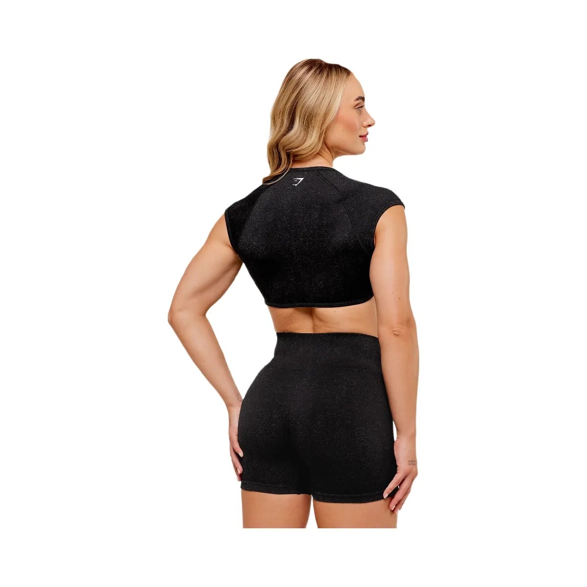 Gymshark Adapt Fleck x Whitney Short Sleeve Crop Top - Black - HypeFly India View 2