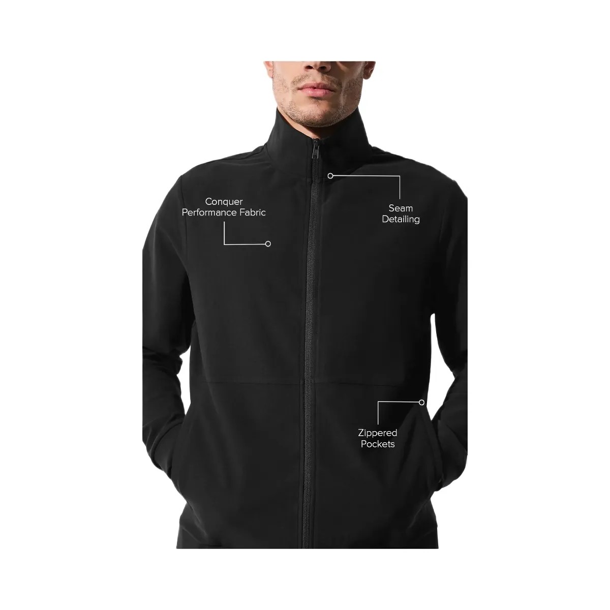 Alo Men's Conquer Max Mock Neck Full Zip - Black - HypeFly India View 2