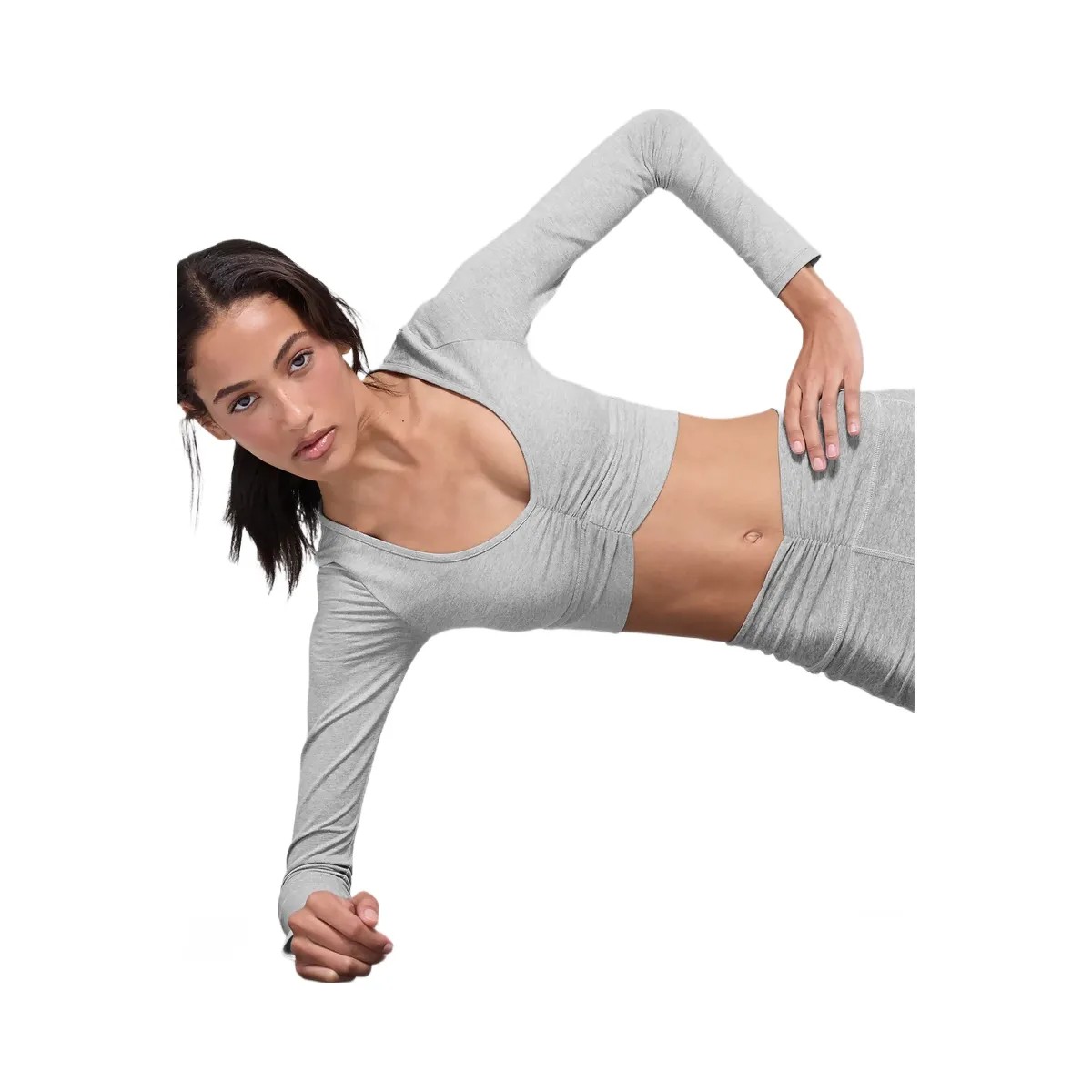Alo Women's soft Intuition Long Sleeve Bra - Athletic Heather Grey - HypeFly India View 4