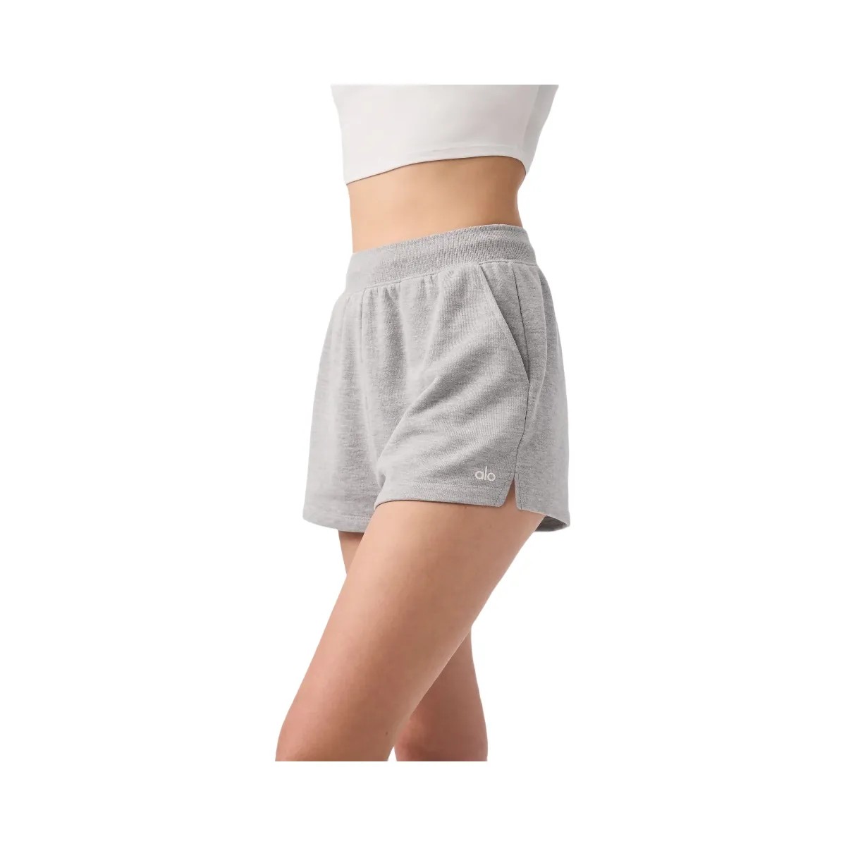 Alo Women's Low Key Sweat Short - Athletic Heather Grey - HypeFly India View 3