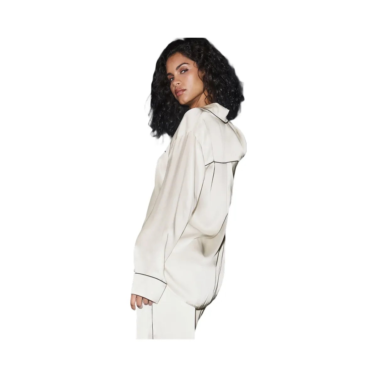 Alo Women's Courchevel Silk Button Down - Ivory/Black - HypeFly India View 4
