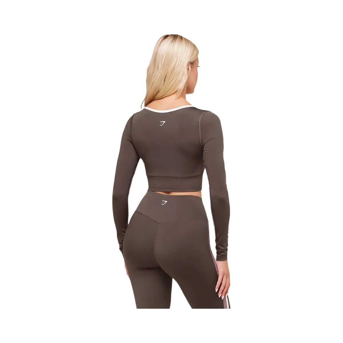 Gymshark Piping Long Sleeve Crop Top - Walnut Brown/Chestnut Pink/Soft White - HypeFly India View 2