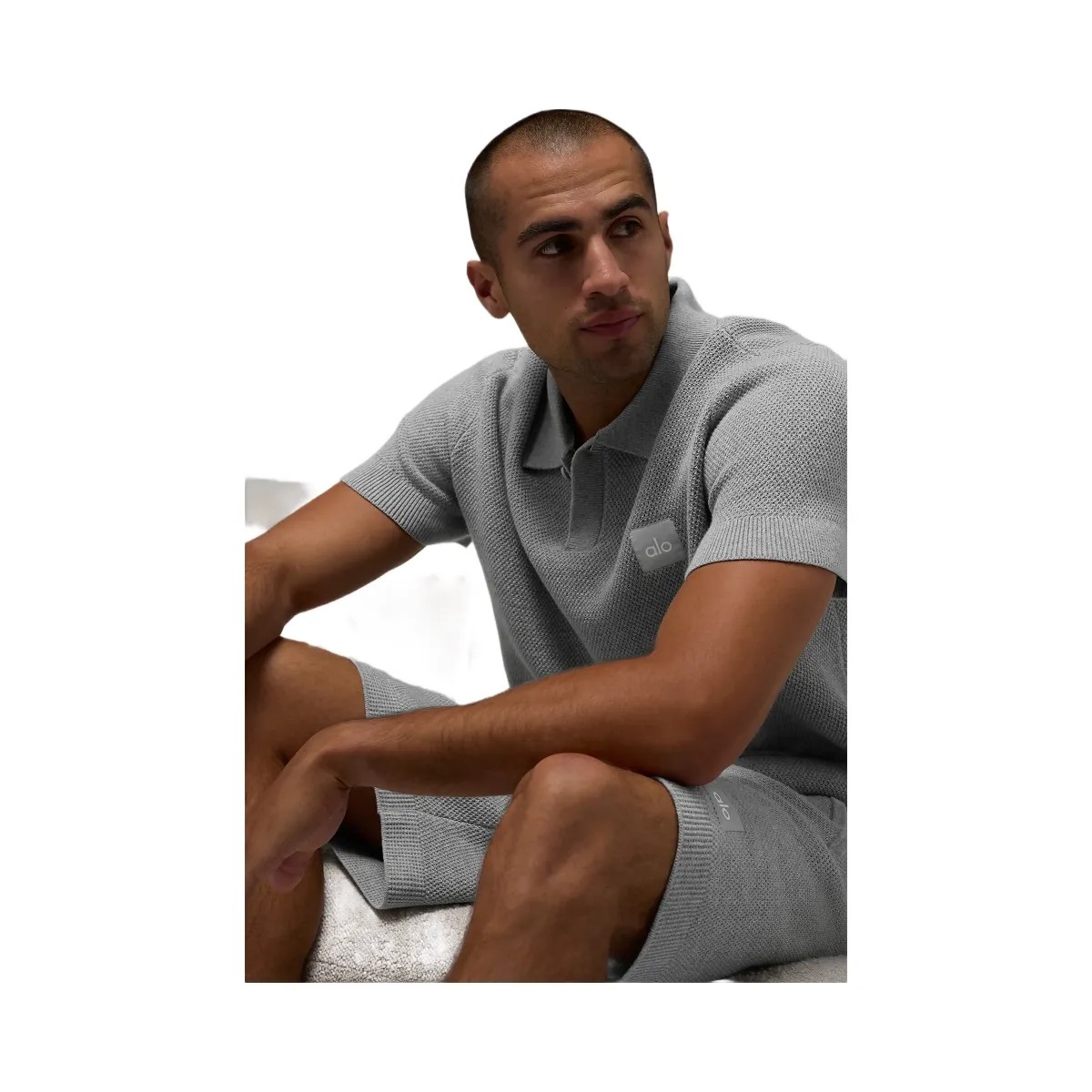 Alo Men's Sports Club Sweater Knit Polo - Athletic Heather Grey - HypeFly India View 4