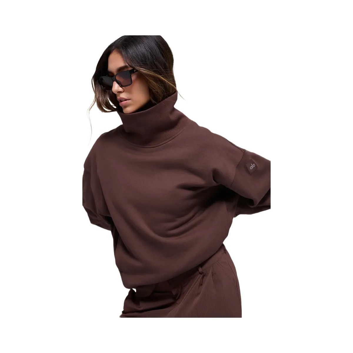 Alo Women's Hazy Mock Neck Pullover - Brownstone - HypeFly India View 1