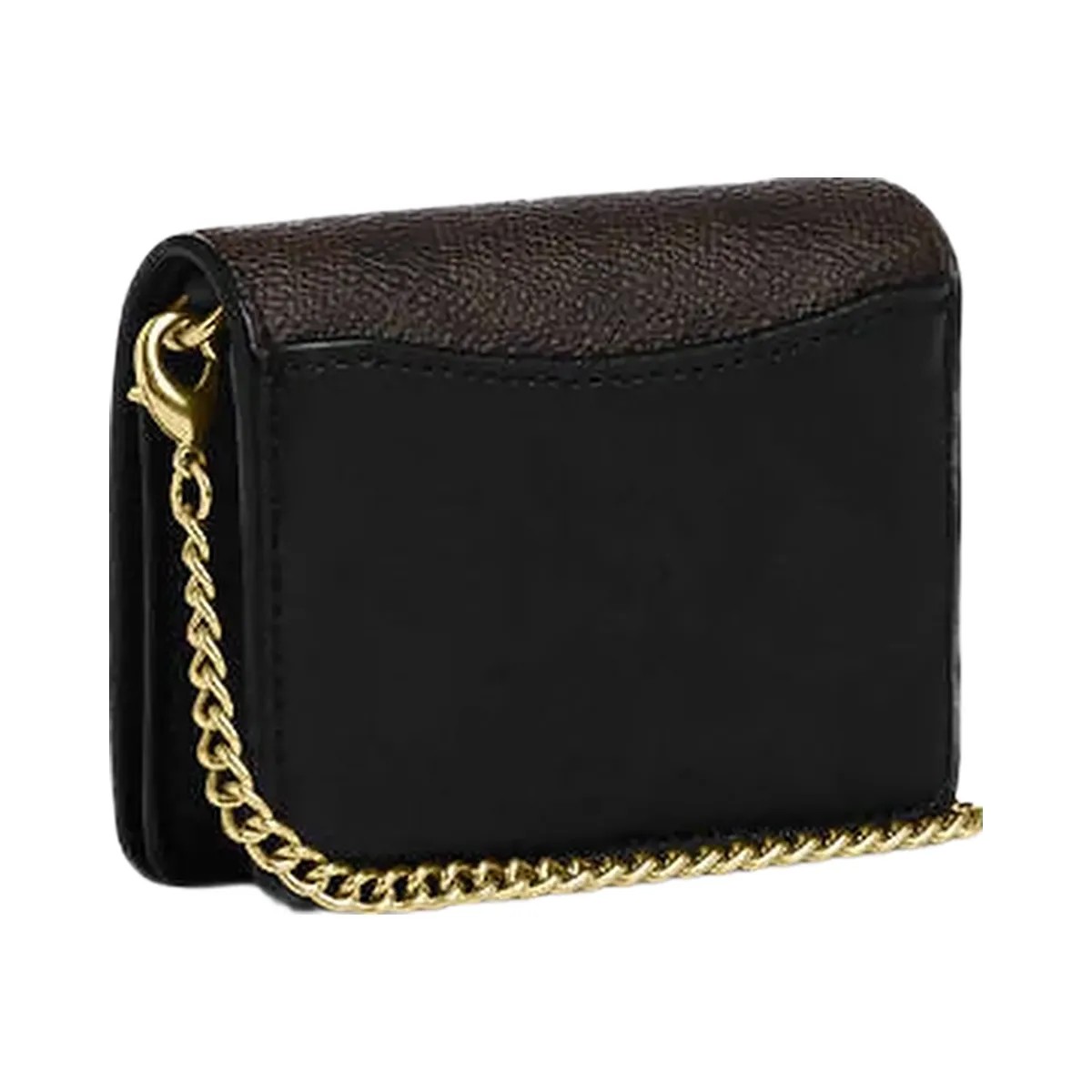 Coach Mini Wallet On A Chain In Signature Canvas Signature Canvas-Gold-Walnut-Black - HypeFly India View 1