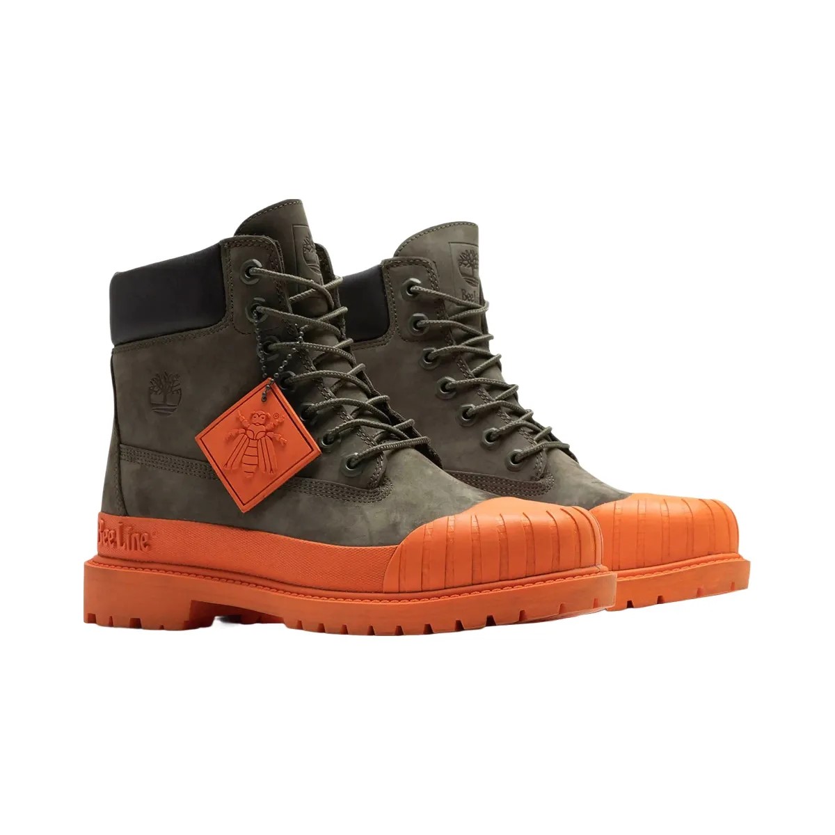 Timberland 6" Boot Premium Bee Line Rubber Toe Wp Dark Green Orange - HypeFly India View 2