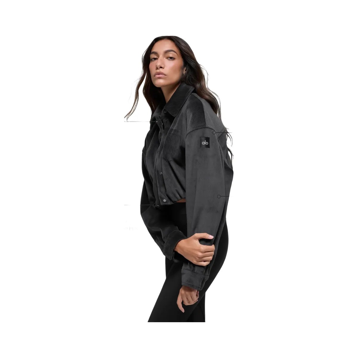 Alo Women's Ribbed Velour Cropped Mountain Side Jacket - Black - HypeFly India View 2
