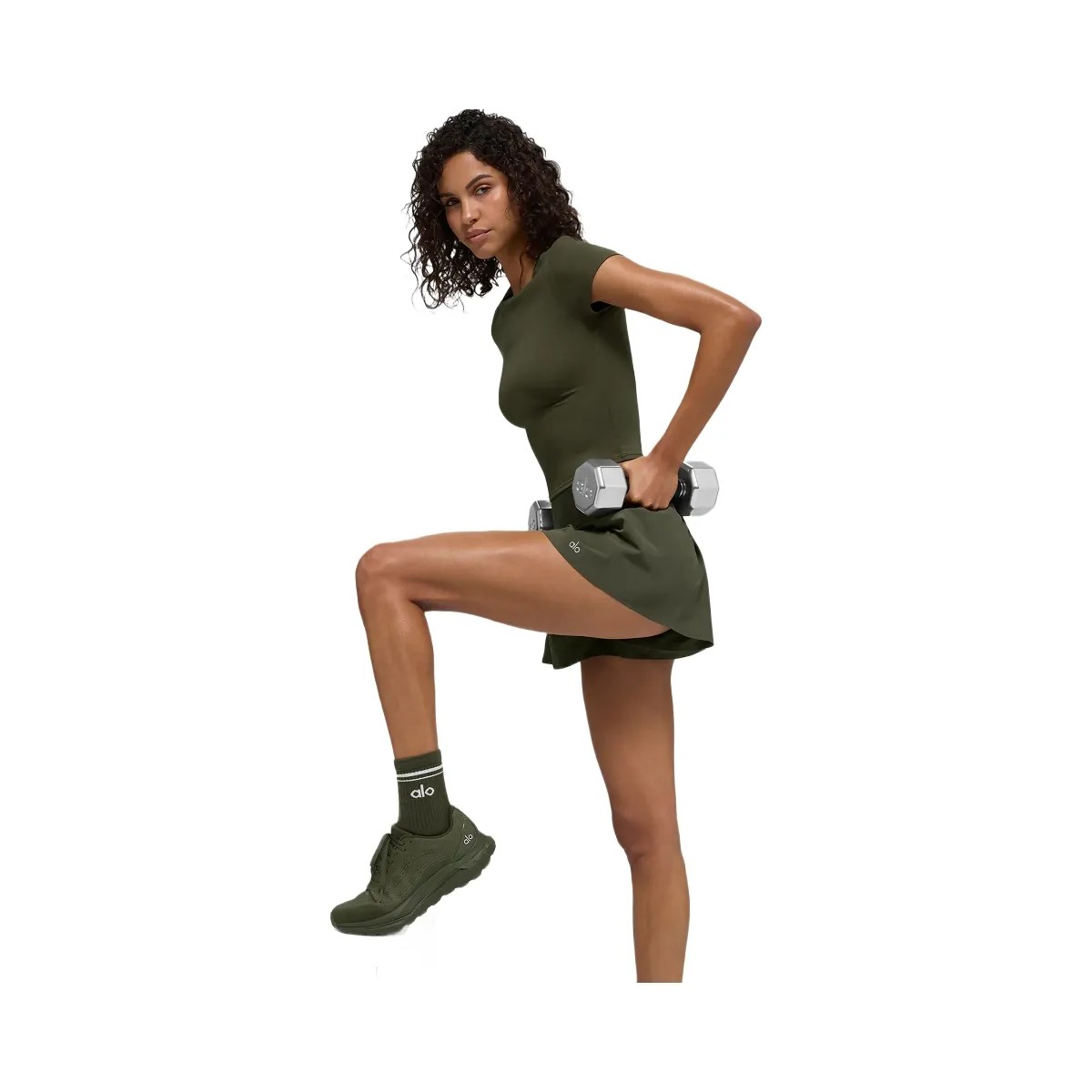 Alo Women's Victory Running Short - Green Olive - HypeFly India View 4