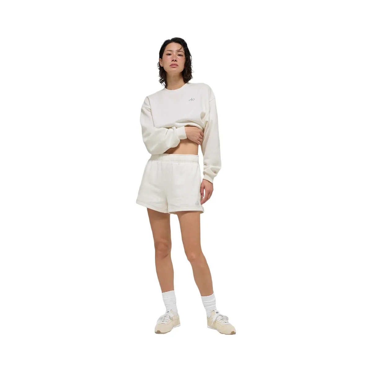 Alo Women's Cropped Accolade Crewneck - Ivory - HypeFly India View 1