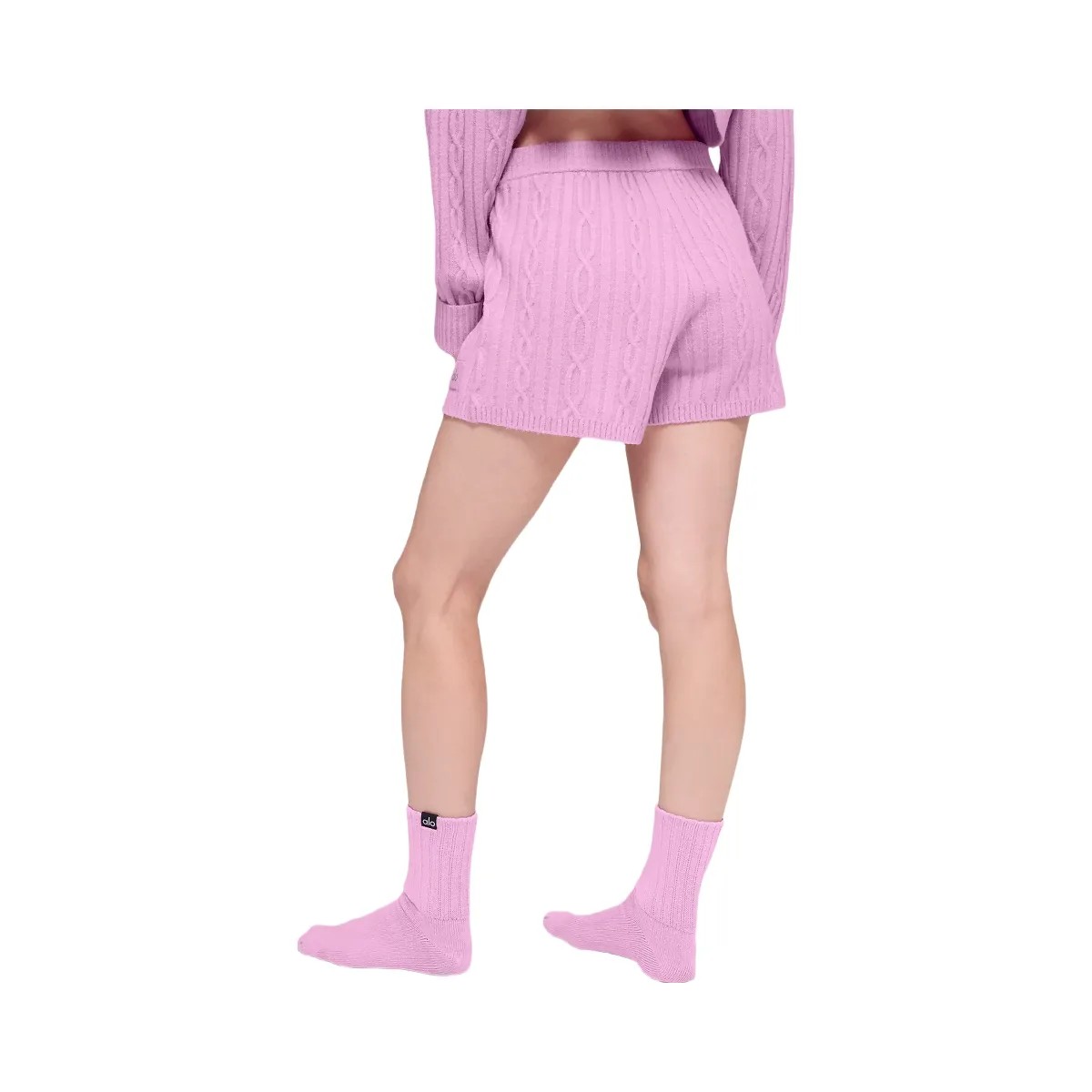 Alo Women's Cable Knit Winter Bliss Short - Candy Heart Pink - HypeFly India View 1