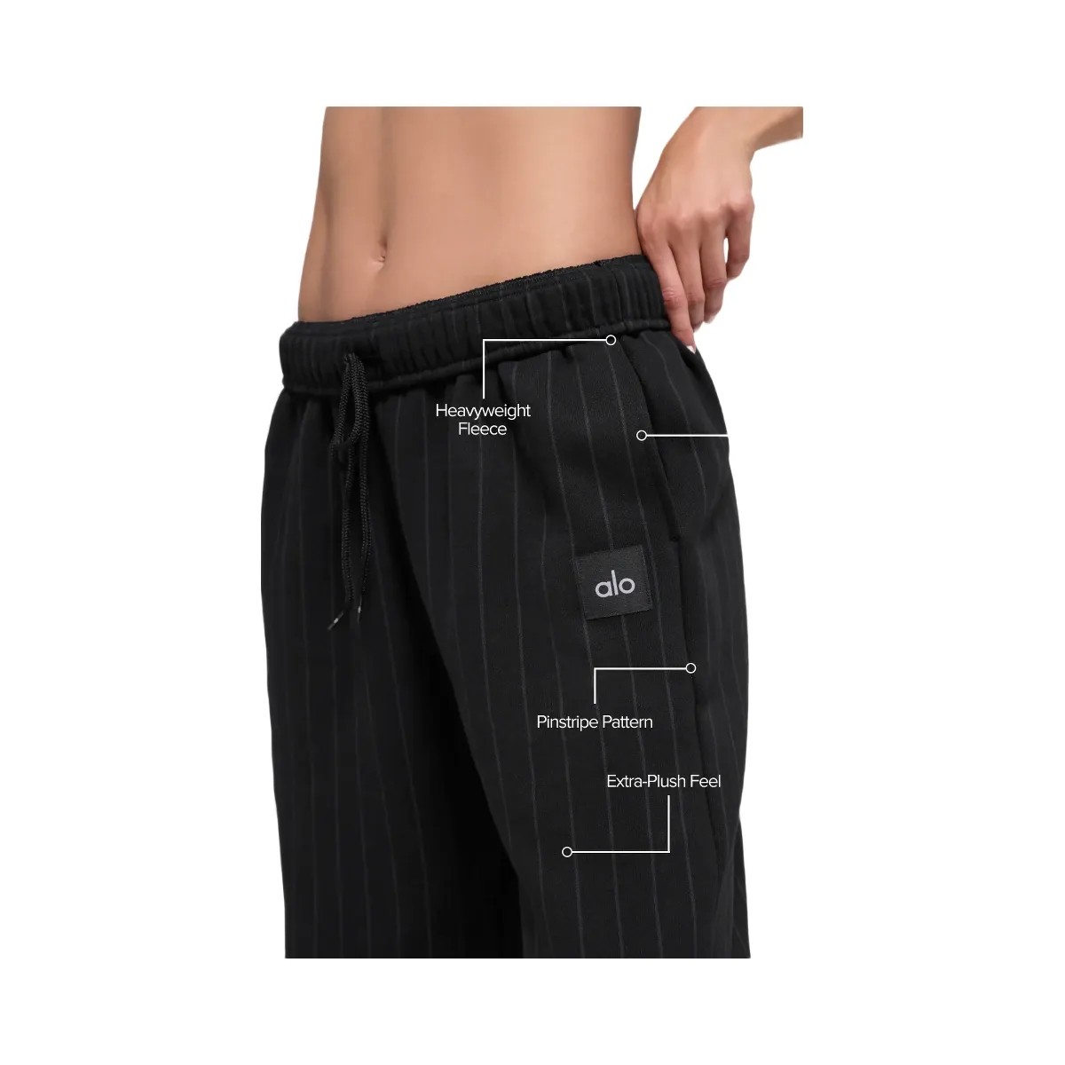 Alo Pinstripe Straight Leg Sweatpant - Black Pinstripe - HypeFly India View 2