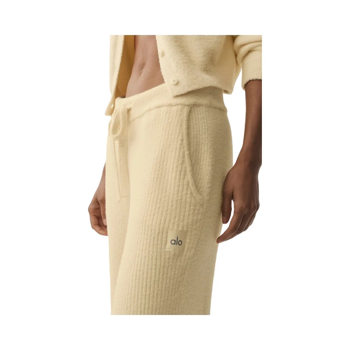 Alo Women's Snuggle Up Sweater High-Waist Wide Leg Pant - Candlelight Yellow - HypeFly India View 3