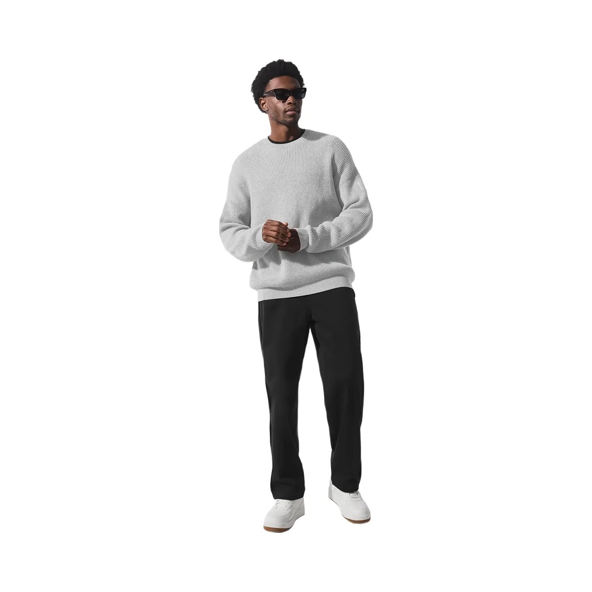Alo Men's Domain Rib Knit Crew Sweater - Athletic Heather Grey - HypeFly India View 3