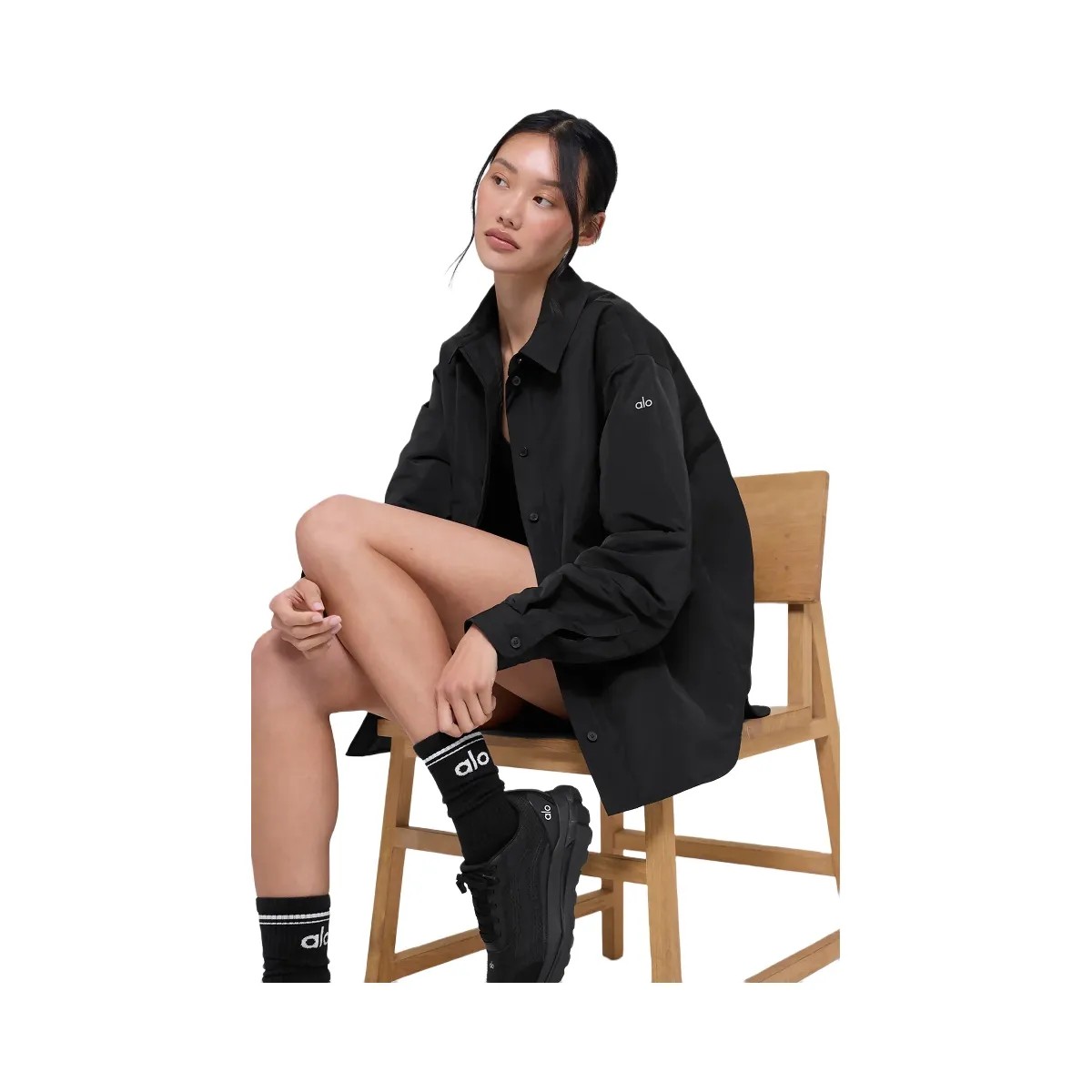 Alo Women's Socialite Shacket - Black - HypeFly India View 5