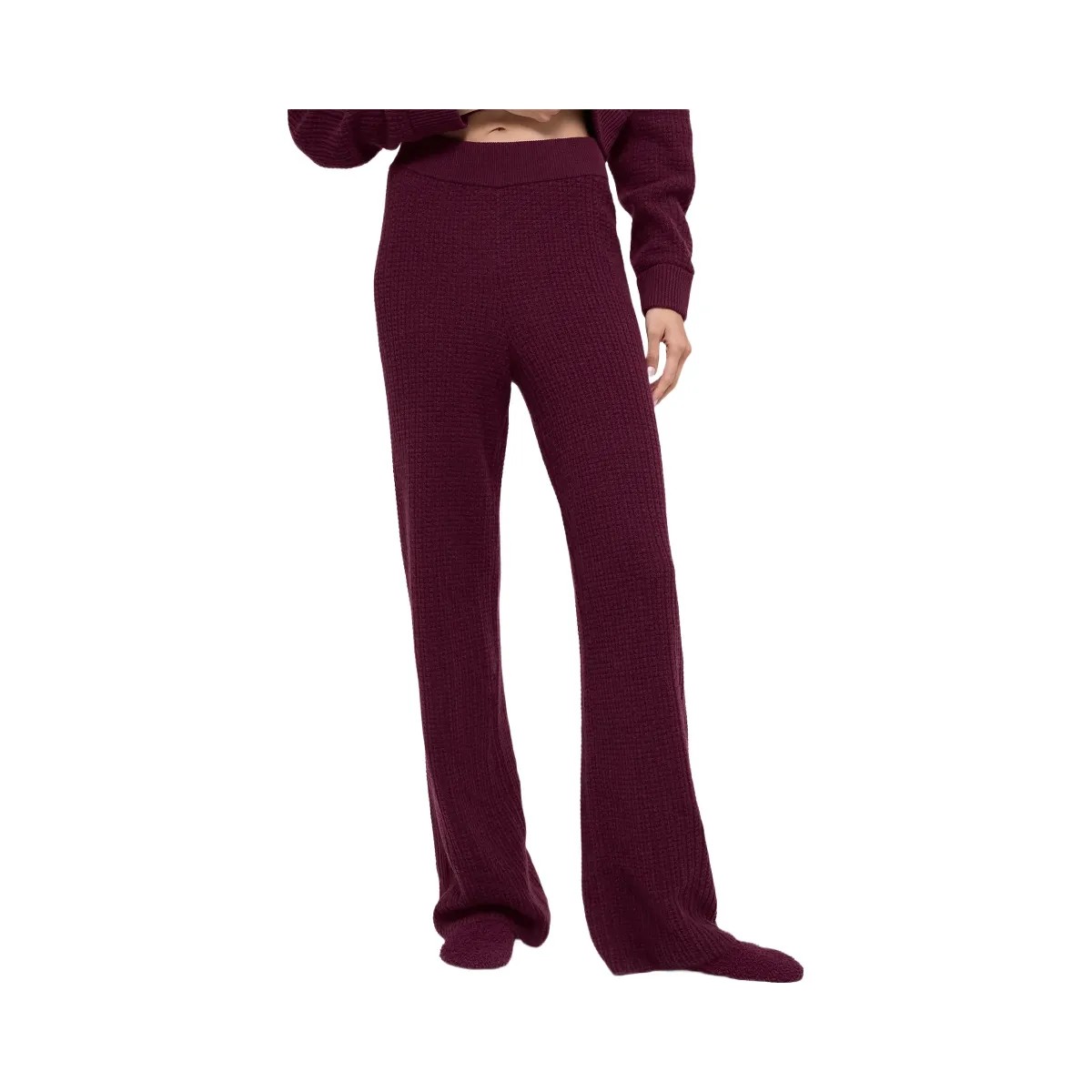 Alo Women's Cashmere High-Waist Plush Waffle Pant - Burgundy - HypeFly India View 1