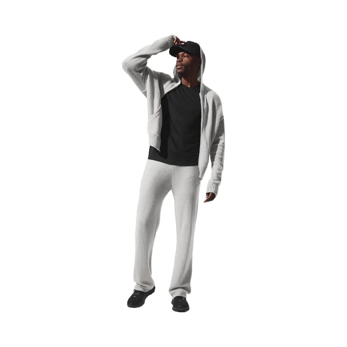 Alo Men's Wool Cashmere New Class Full Zip Hoodie - Pearl Grey Heather - HypeFly India View 1