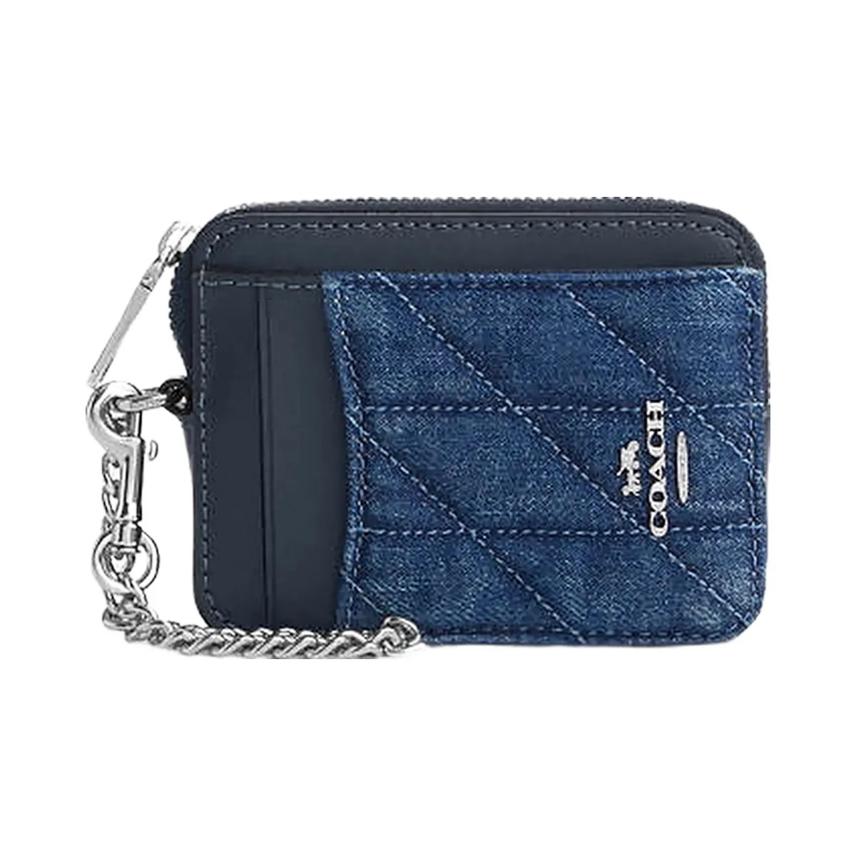 Coach Zip Card Case With Quilting Denim-Silver-Denim - HypeFly India View 1