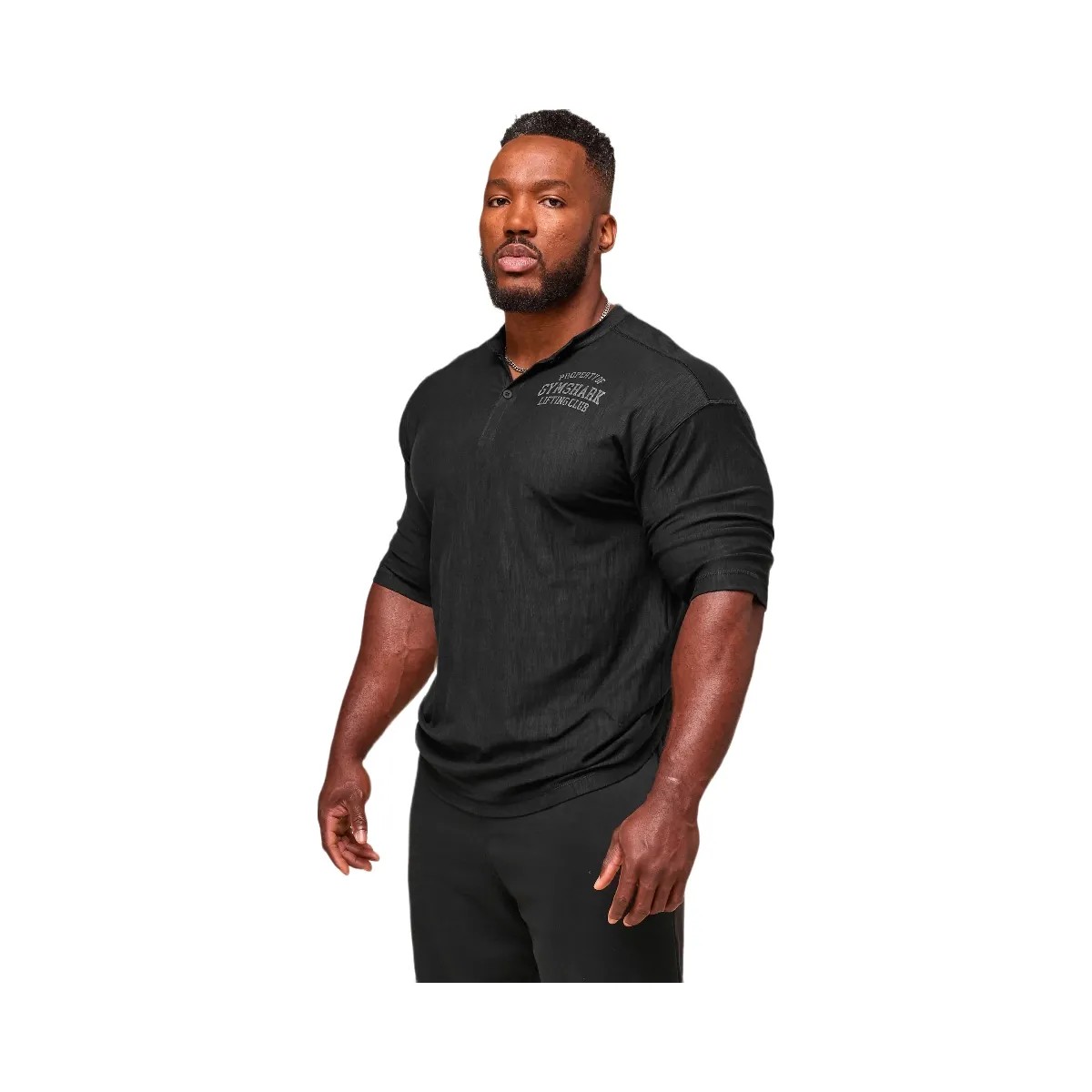 Gymshark Lightweight Slub Textured 3/4 Henley - Black - HypeFly India View 6