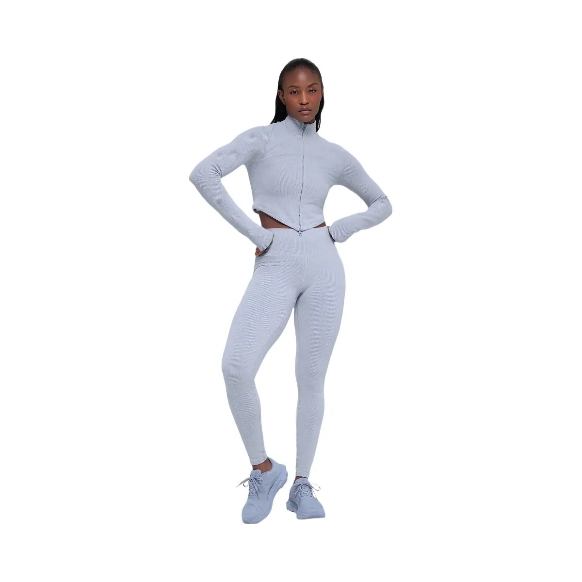 Alo Women's Seamless Two Tone Rib Jacket - Winter Frost Heather - HypeFly India View 1