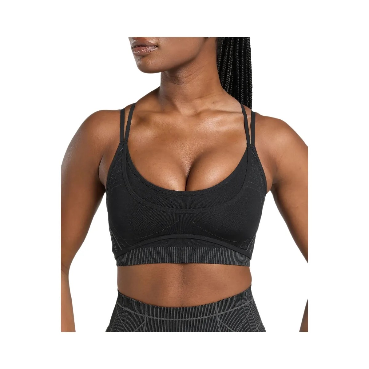 Gymshark Apex Seamless Strappy Sports Bra - Black/Graphite Grey - HypeFly India View 5