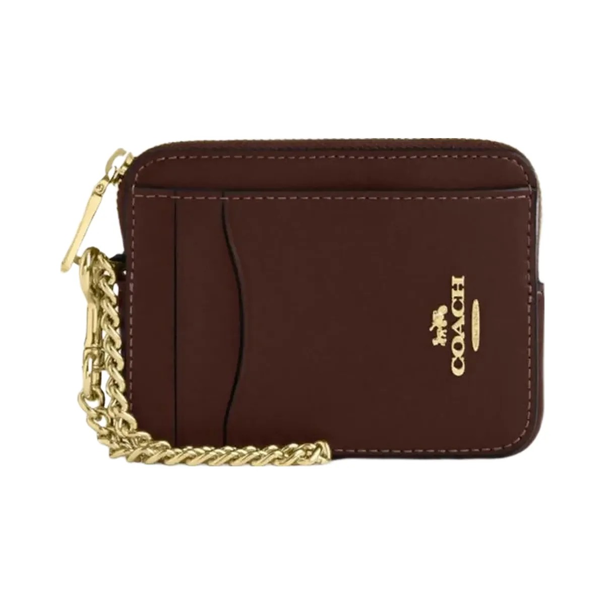 Coach Zip Card Case Calf Leather-Gold-Maple - HypeFly India View 2