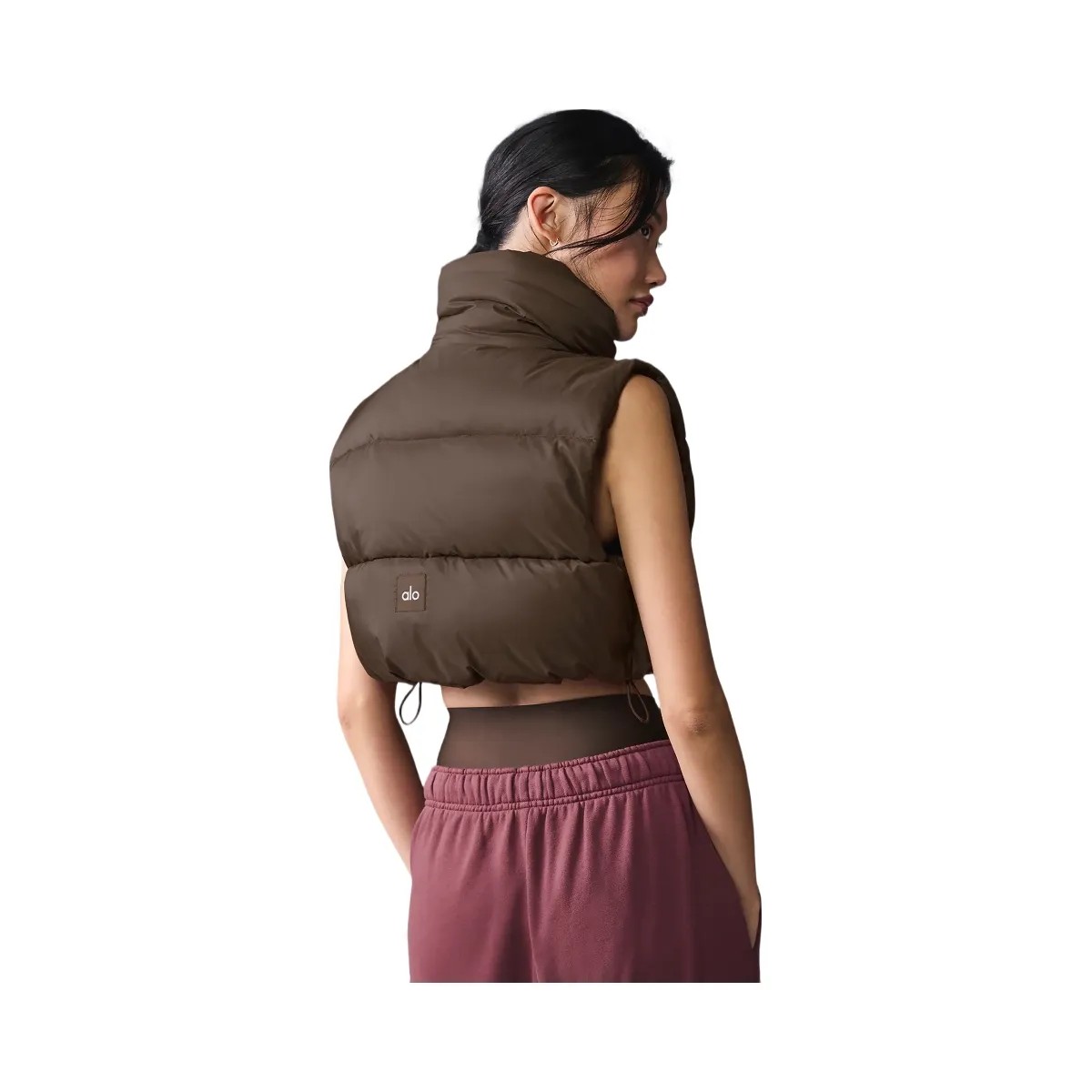 Alo Women's Cropped Gold Rush Puffer Vest - Espresso - HypeFly India View 3