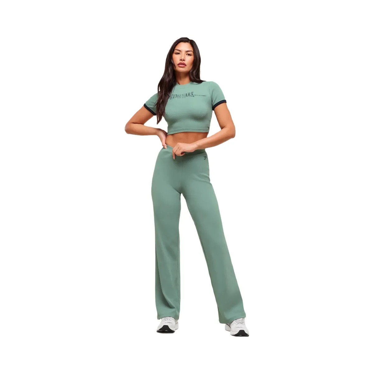Gymshark Ribbed Cotton Straight Leg Pants - Celeste Blue/Heavy Blue - HypeFly India View 3