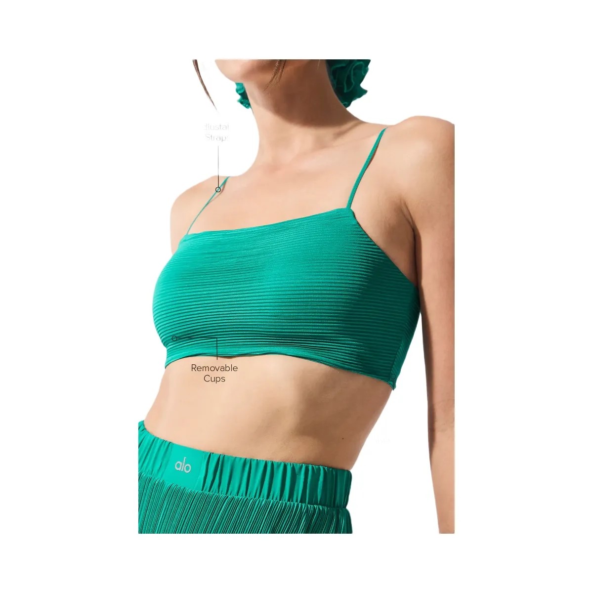 Alo Women's Micro Plisse Game On Bra - Spruce Green - HypeFly India View 1