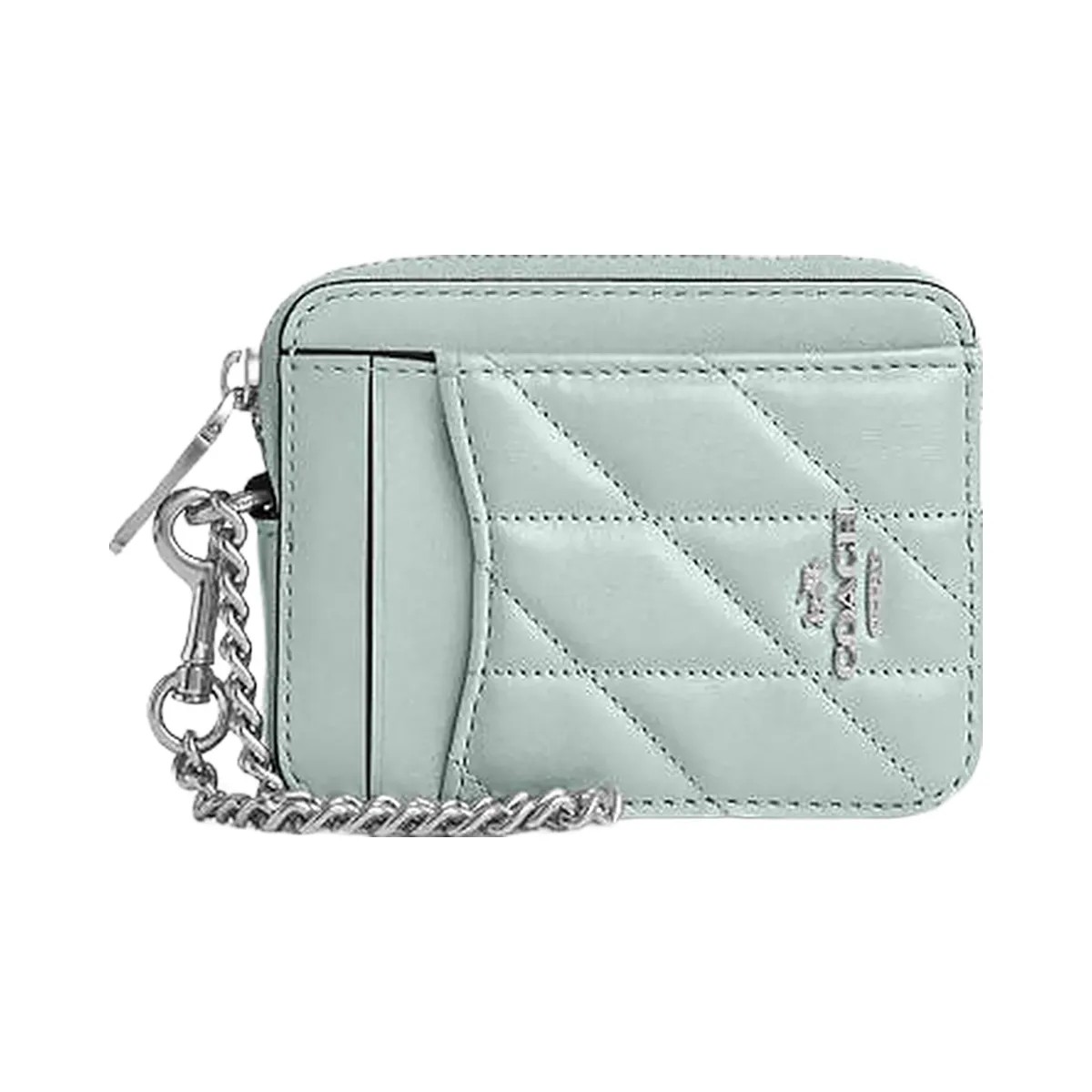 Coach Zip Card Case Pearlized Leather-Silver-Green - HypeFly India View 2