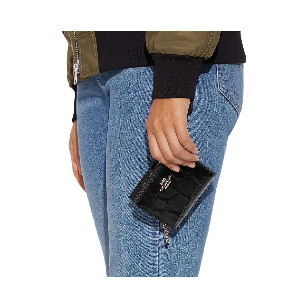 Coach Snap Wallet Embossed Crocodile-Gold-Black - HypeFly India View 3
