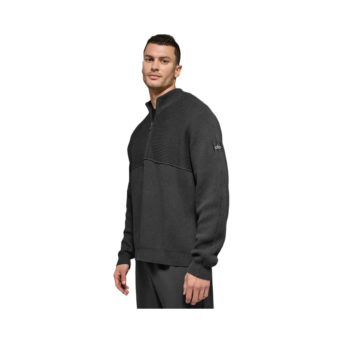 Alo Men's Domain Shift Rib Knit 1/4 Zip Sweater - Anthracite - HypeFly India View 3