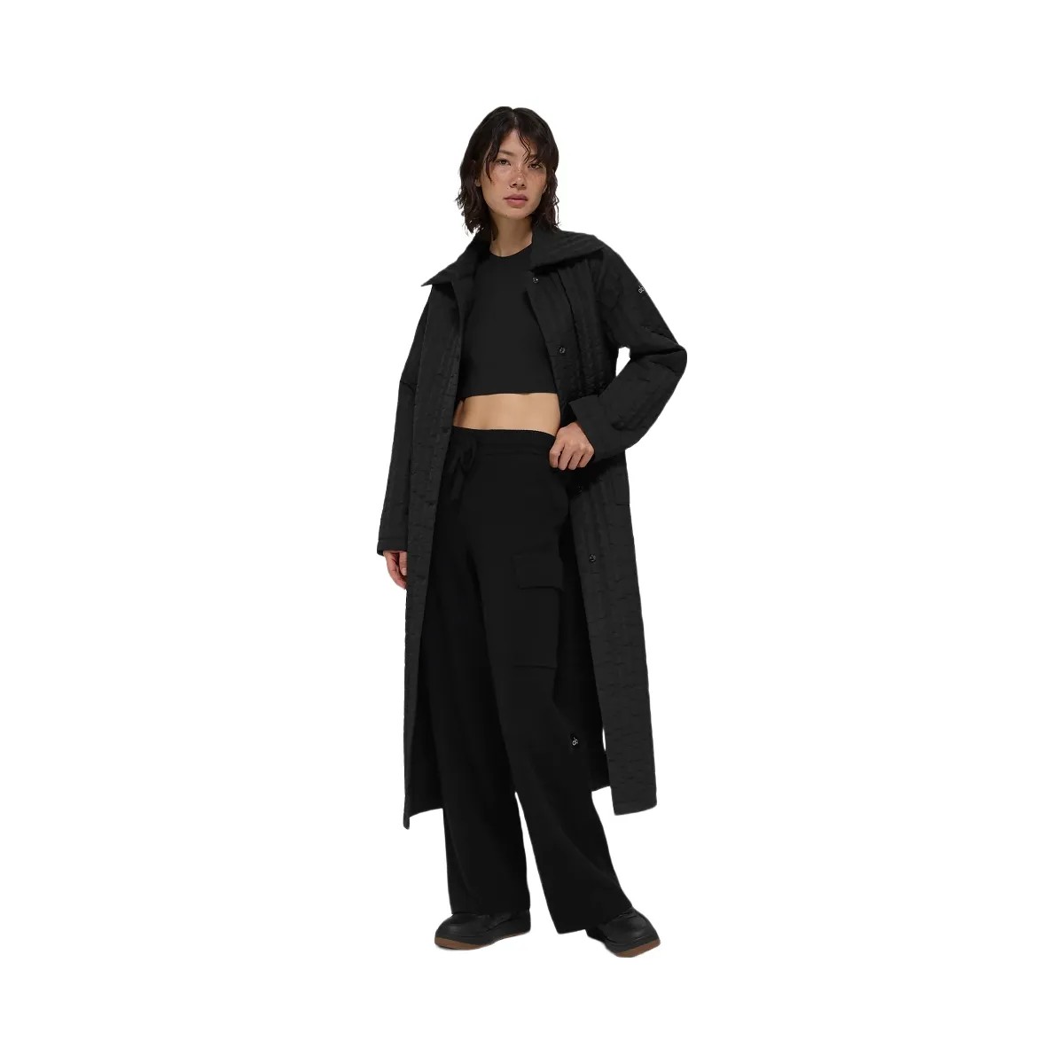 Alo Women's Quilted Skyline Long Coat - Black - HypeFly India View 1