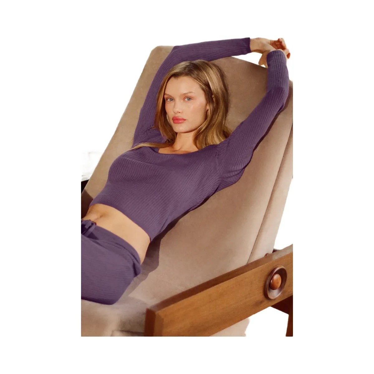 Alo Women's Sweater Knit Unwind Long Sleeve - Plum Kiss - HypeFly India View 5