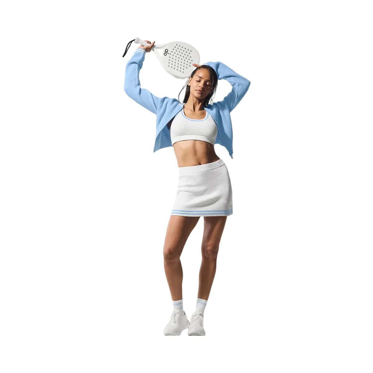 Alo Women's Tennis Club Sweater Knit Bra - White/Seashell Blue - HypeFly India View 4