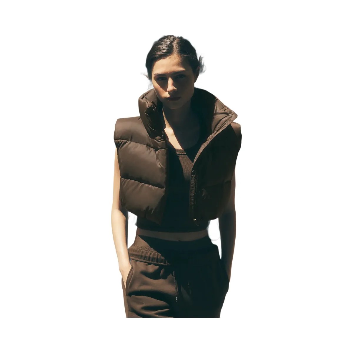 Alo Women's Cropped Gold Rush Puffer Vest - Espresso - HypeFly India View 5