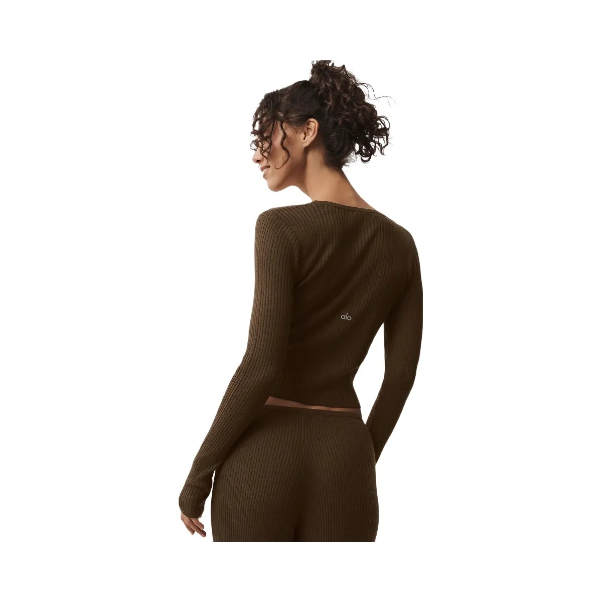 Alo Women's Sweater Knit Unwind Long Sleeve - Espresso - HypeFly India View 2