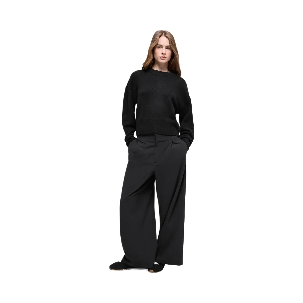 Alo Women's Wool Cashmere Cropped New Class Crewneck Sweater - Black - HypeFly India View 1