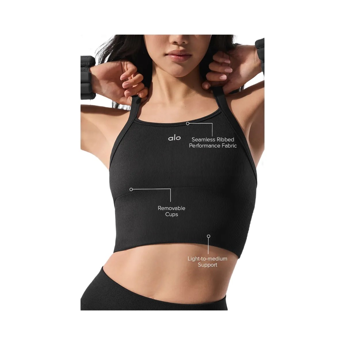 Alo Women's Seamless Ribbed Favorite Bra Tank - Black - HypeFly India View 2