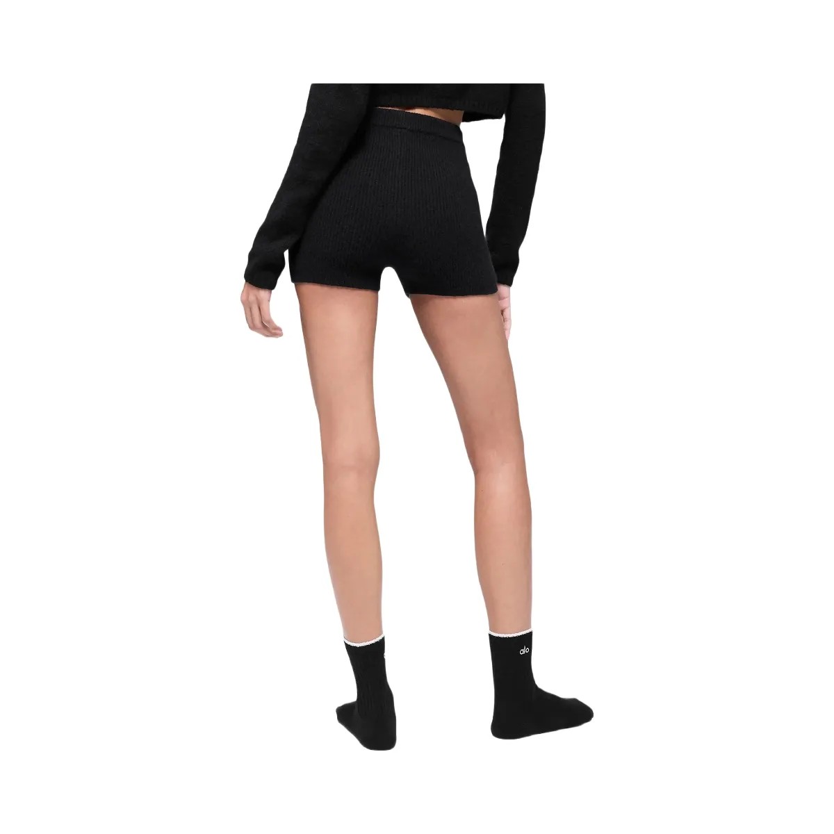 Alo Women's Wool Cashmere Ribbed Noble Short - Black - HypeFly India View 3